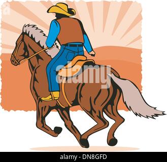 Rodeo Cowboy Riding Horse Illustration de Vecteur