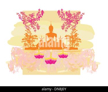 Loy Krathong festival , Sukhothai Silhouette d'un Bouddha Illustration de Vecteur