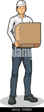 Man livraison de paquets en Carton Illustration de Vecteur