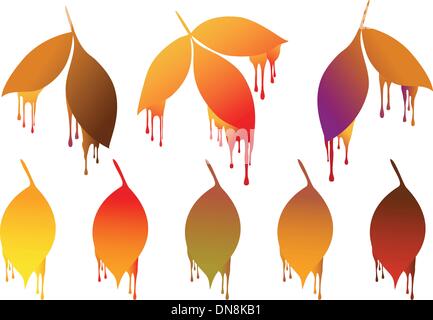 Les feuilles d'automne avec des gouttes de peinture, vector set Illustration de Vecteur