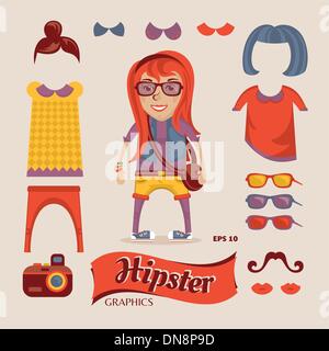 Jolie fille Hipster hipster avec accessoires Illustration de Vecteur