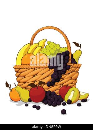 Variété de fruits dans le panier en bois Illustration de Vecteur