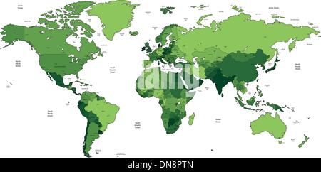 Carte du monde détaillée vert Illustration de Vecteur