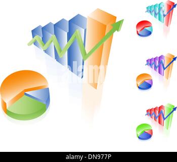 Les graphiques 3D de vecteur. Les diagrammes à barres et. Ensemble de couleurs différentes. Illustration de Vecteur