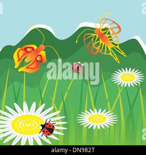 Paysage avec fleurs Daisy Illustration de Vecteur