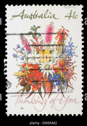 L'AUSTRALIE - circa 1990 : timbre imprimé dans l'Australie présente le bouquet de fleurs avec la description 'pense à vous' Banque D'Images