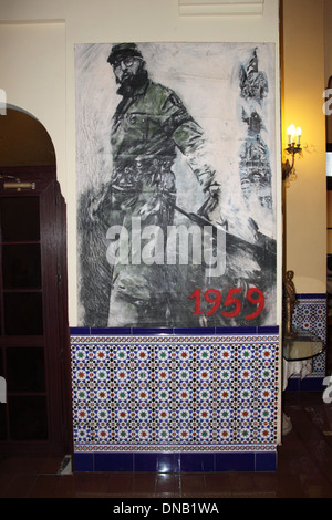 Affiche de Fidel Castro dans le lobby, l'Hôtel Nacional de Cuba, Calle 0, Vedado, La Havane, Cuba, mer des Caraïbes, l'Amérique centrale Banque D'Images