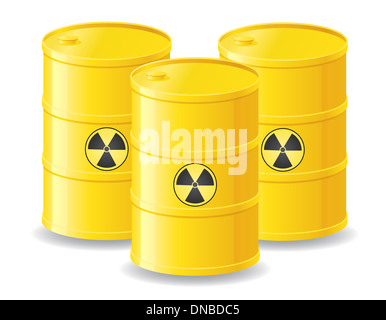 Le jaune de barils de déchets radioactifs illustration isolé sur fond blanc Banque D'Images