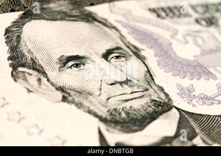 Abraham Lincoln sur le nouveau billet de cinq dollars Banque D'Images