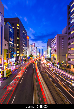 Hiroshima, Japon cityscape ci-dessus Aioi-dori Avenue. Banque D'Images