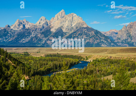 Vue sur le Teton Mountain Range de la Snake River négliger. Parc National de Grand Teton Wyoming Banque D'Images
