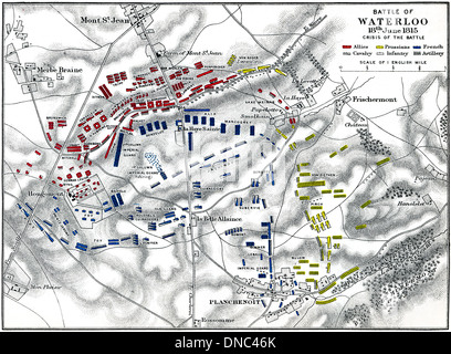 Bataille de Waterloo, le 18 juin 1815. Crise de la bataille. Plan de troupes. Publié 1899. Banque D'Images