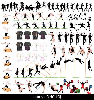88 Silhouettes Sport et T-shirts Set Illustration de Vecteur