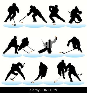 Jeu de silhouettes de hockey sur glace Illustration de Vecteur