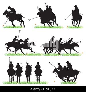 Jeu de silhouettes joueurs de polo Illustration de Vecteur