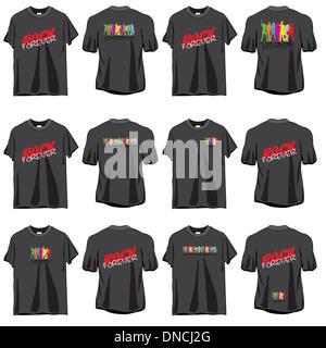 Éléments de Rock T-shirts set Illustration de Vecteur
