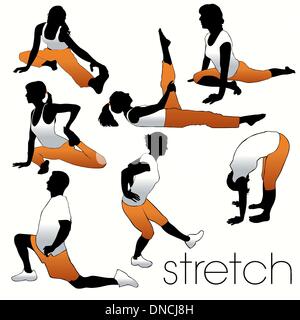 Jeu de silhouettes aérobic stretch Illustration de Vecteur