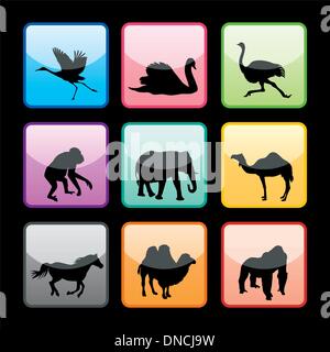 Jeu de silhouettes d'animaux sauvages Illustration de Vecteur