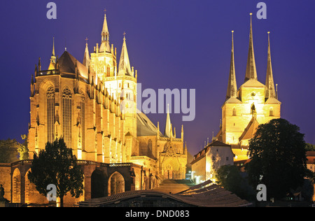 Allemagne, Erfurt, Thuringe, place de la cathédrale de nuit Banque D'Images