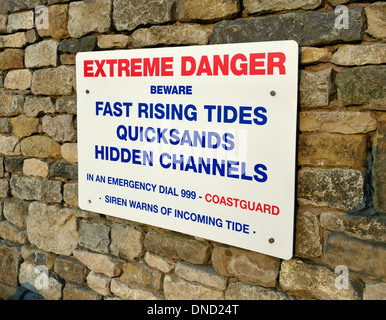 "D'EXTRÊME DANGER", l'avis d'avertissement, la baie de Morecambe. Arnside, Cumbria, Angleterre, Royaume-Uni, Europe. Banque D'Images