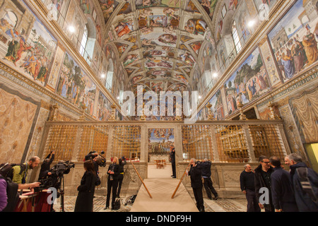 Dans les coulisses de la Chapelle Sixtine, le 13 mars 2013, alors qu’elle se prépare au conclave qui accueille le Pape François. Banque D'Images