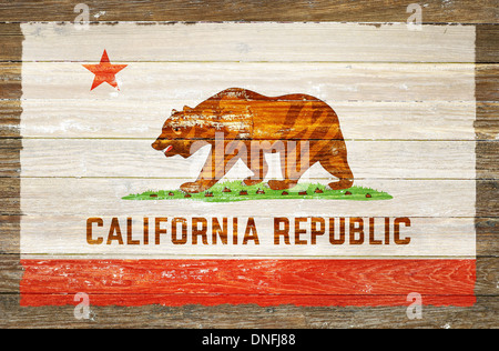 Drapeau de la République de Californie sur fond de bois. Peinture sur bois du pavillon de la Californie Banque D'Images