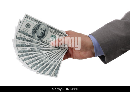 La tenue d'une centaine de dollar bills Banque D'Images