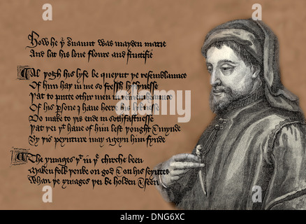 Portrait de Geoffrey Chaucer, ca. 1343 - 1400, une partie de la Canterbury Tales Banque D'Images