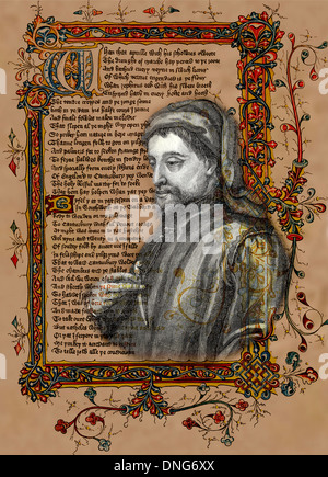 Portrait de Geoffrey Chaucer, ca. 1343 - 1400, une partie de la Canterbury Tales Banque D'Images