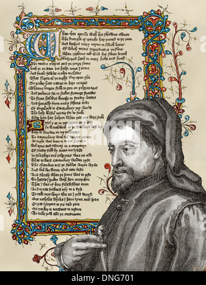 Portrait de Geoffrey Chaucer, ca. 1343 - 1400, une partie de la Canterbury Tales Banque D'Images