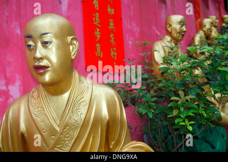 Hong Kong Chine,HK,Asie,Chinois,Oriental,nouveaux Territoires,Sha Tin,Ten Thousand 10,000 Monastère Buddhas,Golden,PATH,statues,Bouddha,Bouddhisme,cantonais C Banque D'Images