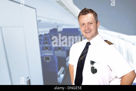 Bienvenue à bord - capitaine en avion de passagers bienvenue Banque D'Images