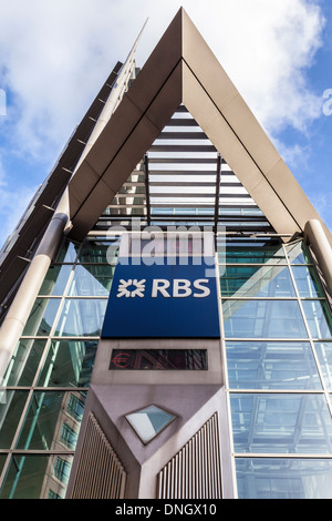 Logo RBS et Royal Bank of Scotland en verre et d'acier pour le bâtiment moderne à Bishopsgate, Londres Banque D'Images