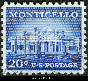 Timbre-poste imprimé aux Etats-Unis, montre Monticello - la première plantation de Thomas Jefferson, le troisième Président des Etats-Unis Banque D'Images