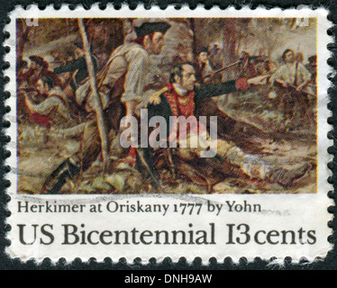 Dédié à l'occasion du 200e anniversaire de la bataille d'Oriskany, spectacles milice américaine dirigée par le général de brigade Nicholas Herkimer Banque D'Images
