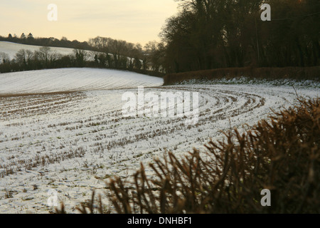 Domaine couvert de neige en hiver et Bodsham Benenden, North Downs, Ashford, Kent, Angleterre Banque D'Images