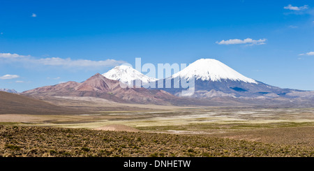 Les volcans Parinacota et Pomerape, Parc National Lauca, Chili Banque D'Images