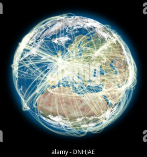 L'Europe sur la planète Terre avec des connexions entre les villes et les continents représentant compagnie globale des réseaux. Éléments de cette image fournie par la NASA Banque D'Images