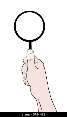 La main avec loupe Banque D'Images