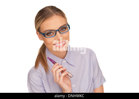 Jeune femme Smokin Cigarette électrique Banque D'Images