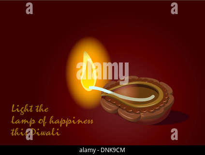 Lampe à huile Diwali isolé sur fond de couleur rougeoyante Banque D'Images