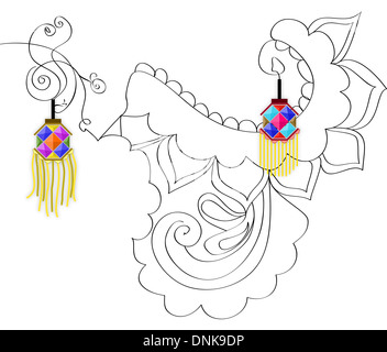 Diwali décoration avec des lanternes en papier isolé sur fond blanc