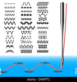 Ensemble de points de couture. Machine à coudre avec du fil d'aiguille. Vector illustration. Illustration de Vecteur