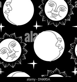 Fond d'écran transparente la Lune et le Soleil avec visages vector background Illustration de Vecteur