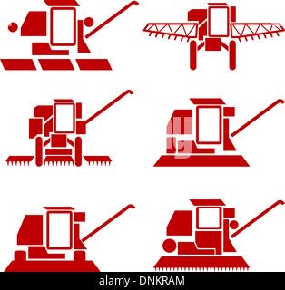 Les véhicules agricoles, vecteur de la moissonneuse-batteuse série silhouettes de récolte Illustration de Vecteur