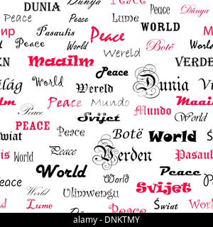 La paix . Fond d'écran transparent avec le mot paix dans différentes langues. Illustration de Vecteur