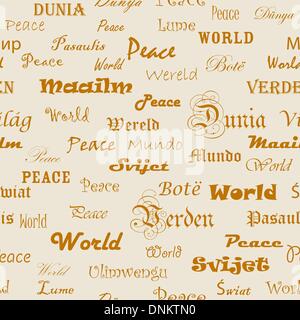 La paix . Fond d'écran transparent avec le mot paix dans différentes langues. Illustration de Vecteur