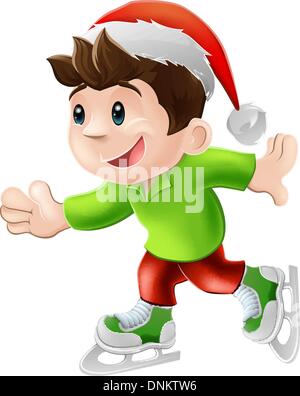 Cartoon illustration d'un jeune homme ou un garçon ayant et patin à glace dans un noël santa hat Illustration de Vecteur