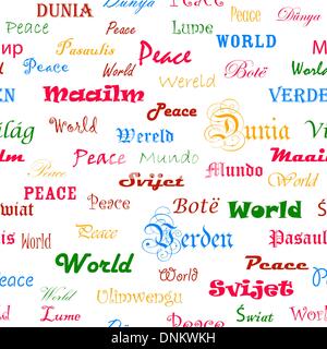 La paix . Fond d'écran transparent avec le mot paix dans différentes langues. Illustration de Vecteur