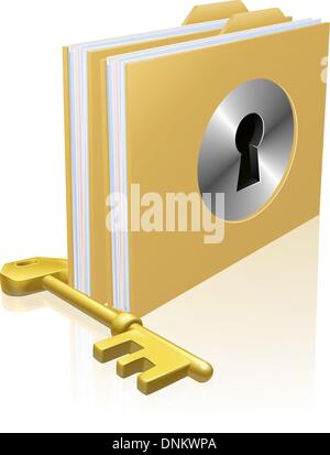 Dossier ou fichier avec une serrure verrouillée à l'aide d'une clé. Concept de la vie privée ou à la protection des données ou le stockage sécurisé des données, etc. Illustration de Vecteur